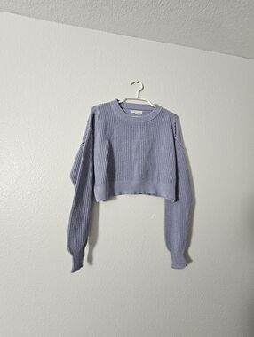 Aeropostale Cropped Ribbed Knit Sweater in Dusty Blue In XS